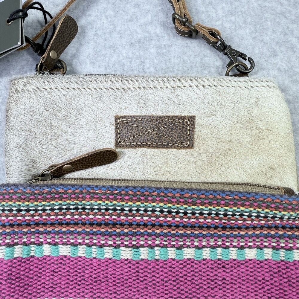 Myra Bag Crossbody Bag Women Small Multicolor NEW Woven Hair-on-Hide Rug Canvas - Picture 4 of 13